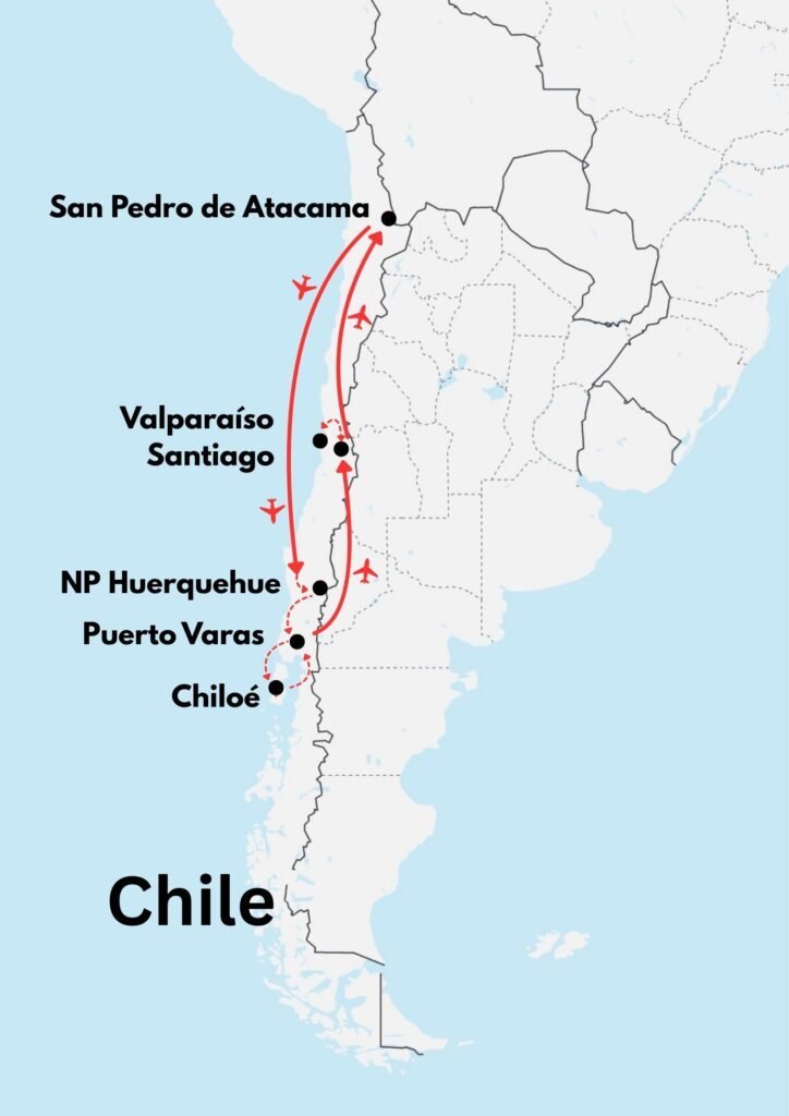Mapa zájezdu do Chile